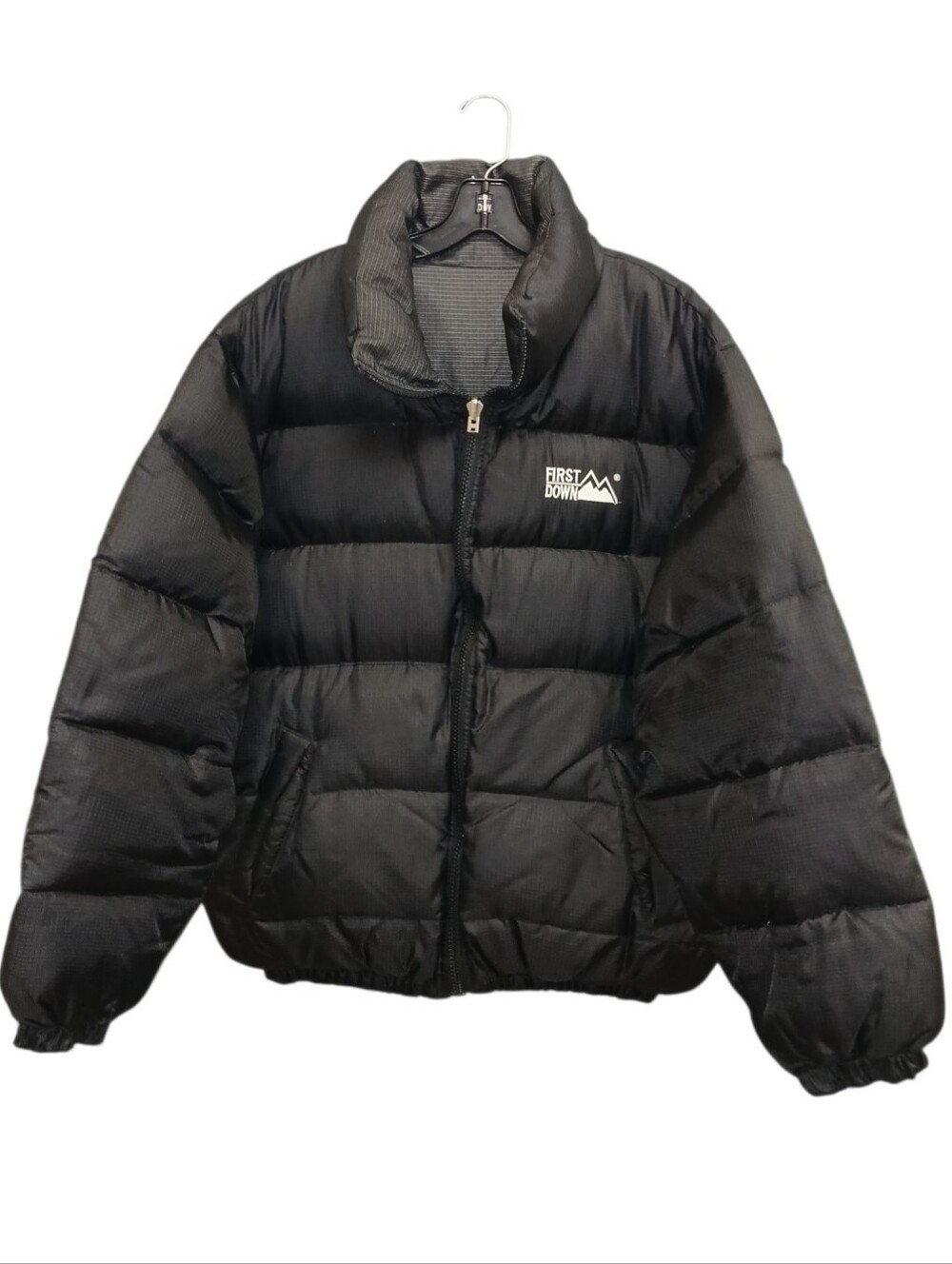 First Down Black Puffer Jacket - Insulated Duck Down Cold-Weather Coat Large